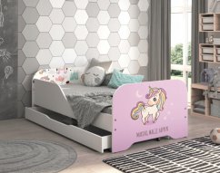 Pat pentru copii MIKI 160 x 80 cm cu motiv unicorn roz