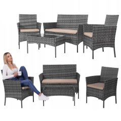 Set de canapele din ratan pentru grădină în gri