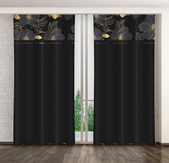 Klassischer schwarzer Vorhang mit goldenem Blumendruck