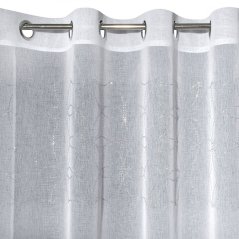 Krásná bílá záclona na kruzích s dekorativními květinami z kubických zirkonů 140 x 250 cm