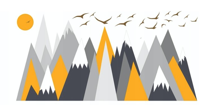 Csodálatos falmatrica hegyek és madarak motívumával  80 x 120 cm