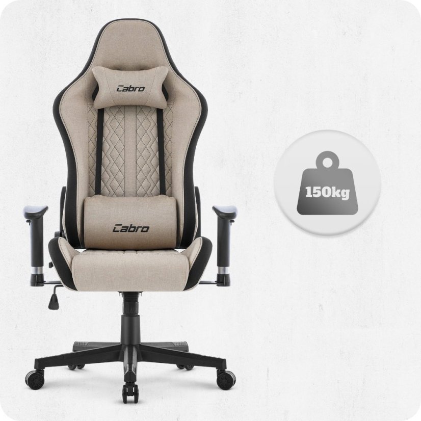 Gamerska stolica CABRO C508 s naslonom podesivim do 180° i 2D naslonima za ruke, nosivosti do 150 kg, bež