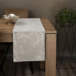 Mitteltischdecke aus Samt mit glänzendem grauem Blattdruck