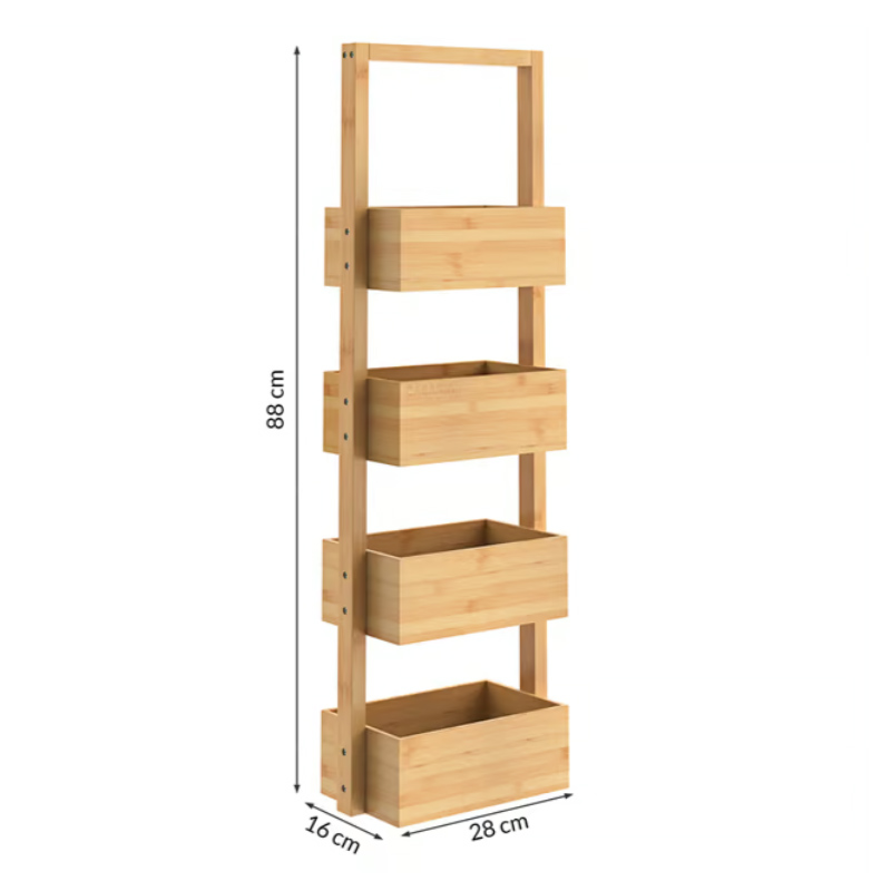 Raft din bambus cu 4 polițe - 88 x 16 x 28 cm