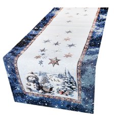 Karácsonyi faliszőnyeg terítő lurexszel - Hóember és hópelyhek