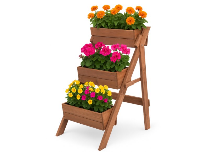 Suport de flori din lemn Vas de flori cu 3 niveluri din lemn natural