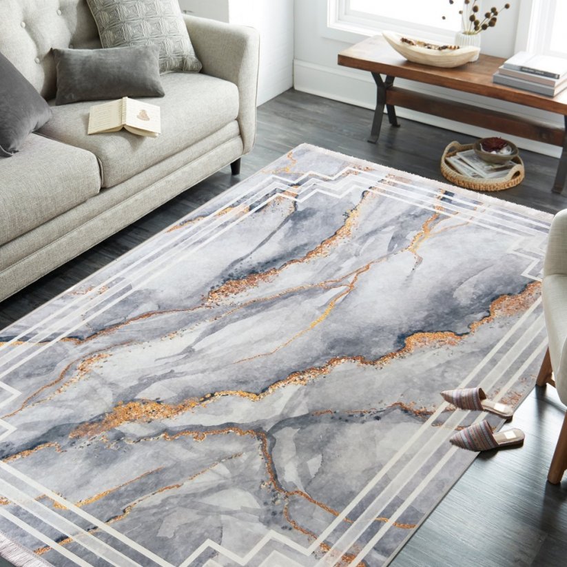 Protišmykový koberec sivej farby so vzorom - Rozměr koberce: Šířka: 60 cm | Délka: 100 cm