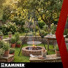 Grătar de grădină Kaminer Tripod – trepied cu grătar reglabil de 70 cm