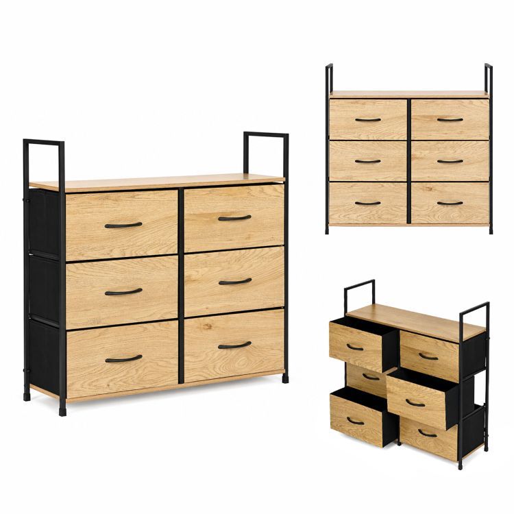 Comodă cu 6 sertare din material textil și cadru metalic 87 x 80 x 24 cm