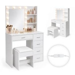 Elegáns LED-es sminkasztal zsámollyal