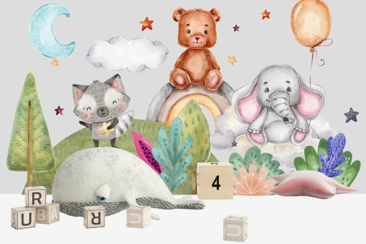 Nálepka na stenu pre deti zvierací kamaráti 