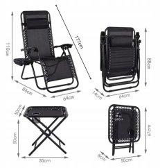 Set di 2 sedie da giardino reclinabili con tavolo - marrone