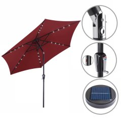 Parasol de grădină LED solar din aluminiu Miami - 270 cm, roșu, UV 80+