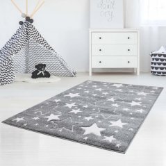 Сив килим за детска стая със звезди