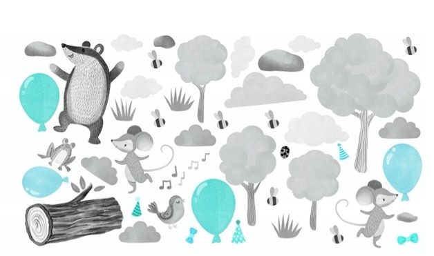Einzigartiger Kinder-Wandsticker Tanzende Tiere 60 x 120 cm