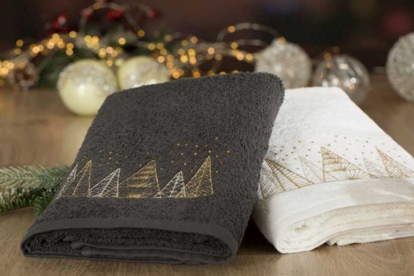 Bavlnený uterák antracitový so zlatou vianočnou vyšívkou