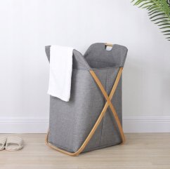 Skladací bambusový kôš na bielizeň  – sivý, 50 L