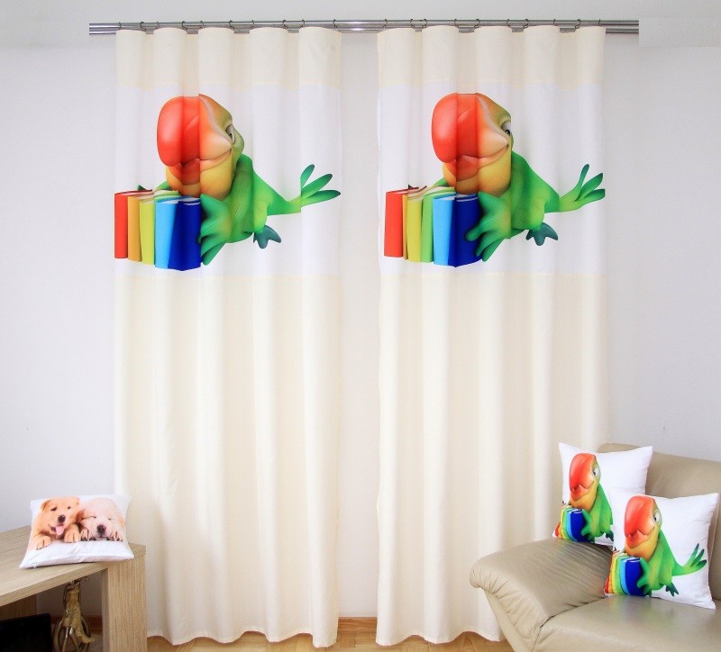 Dětské závěsy se zeleným papouškem - Rozměr: Šířka: 160 cm | Délka: 250 cm (v sadě jsou 2 kusy)