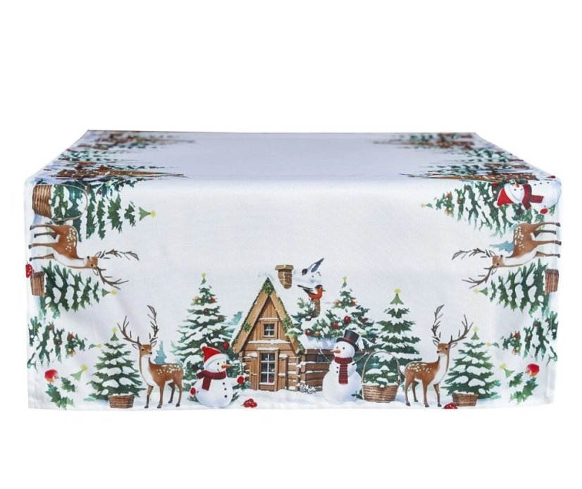 Fehér karácsonyi futófelület téli tájjal