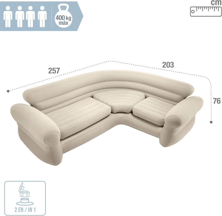 Nafukovací rohová pohovka INTEX 68575 - pro 4 osoby, 257 x 203 x 76 cm