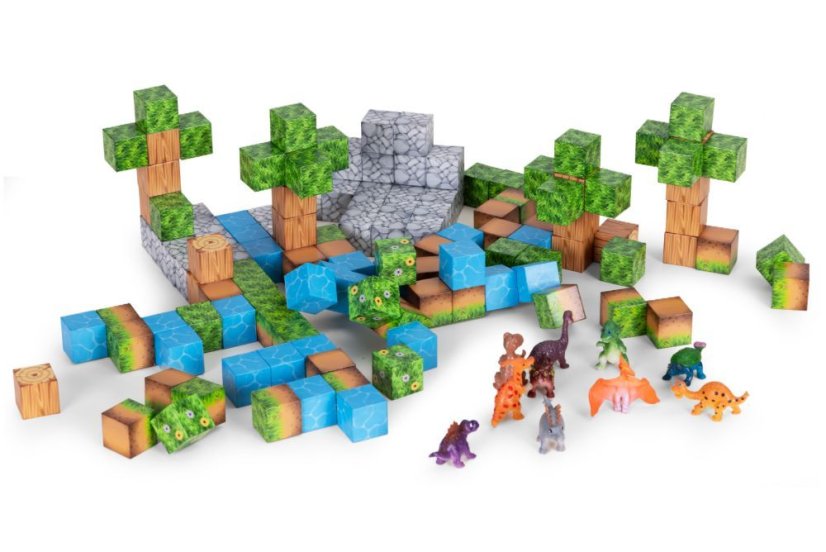 Magnetischer Baukasten - 142-teiliges Set mit magnetischen Würfeln mit Dinosauriern