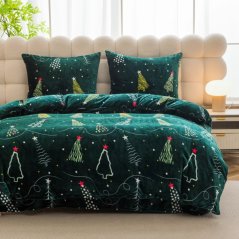 Meleg mikrofleece karácsonyi párnahuzat - sötétzöld fa motívummal