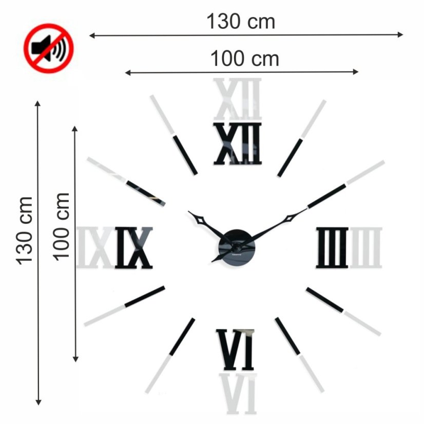 Elegáns fekete felragasztható falióra, 130cm