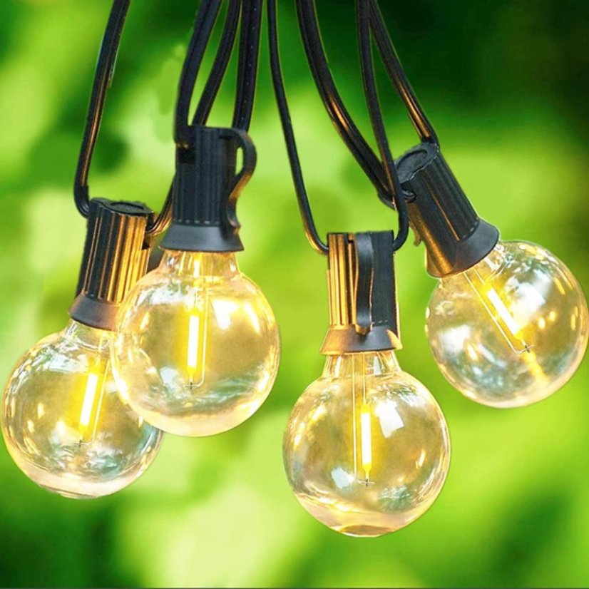 Kerti LED fényfüzér 15 m - 20 dekoratív izzó G40, melegfehér fény, IP44