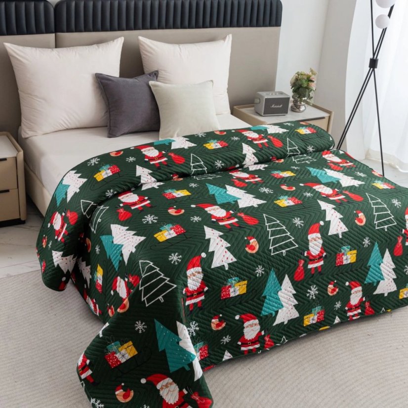 Steppelt karácsonyi ágytakaró Mikulással - zöld dekoratív ágytakaró