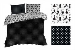 Črna reverzibilna posteljnina z mačkami