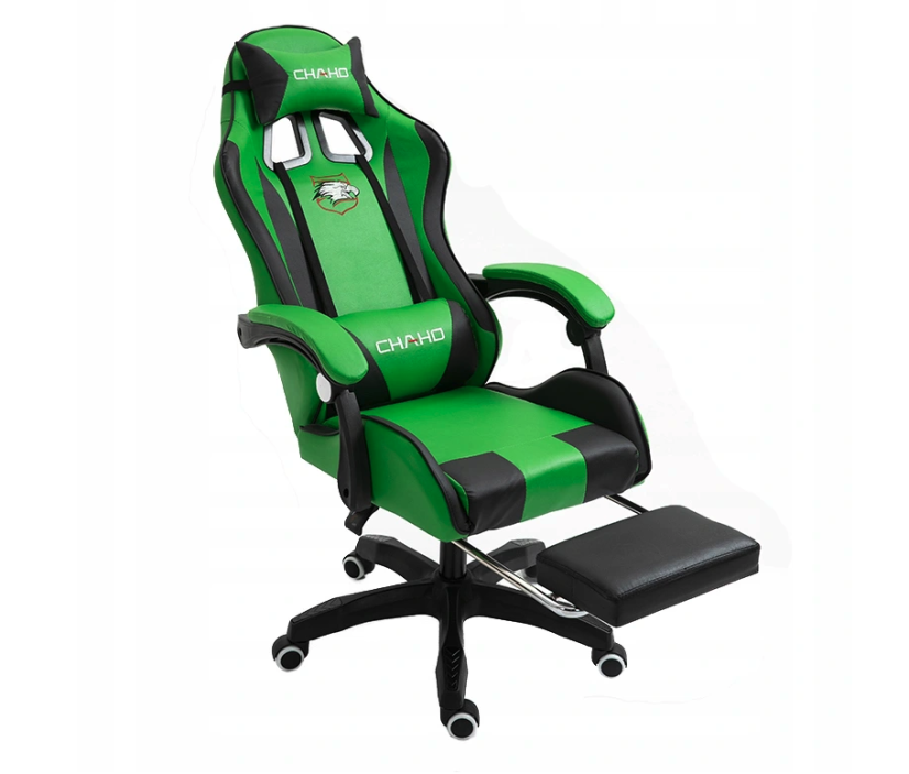 Udobna gaming stolica s crno-zelenim jastukom