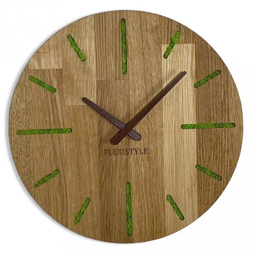 Wanduhr aus Eiche mit Moos 30 cm