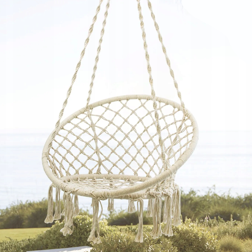 Závesná hojdačka bocianie hniezdo s poduškou v béžovej farbe