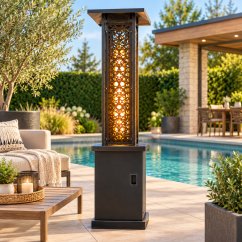 Stylový plynový terasový ohřívač s efektem plamene o výkonu 13 kW – 121 cm, černý