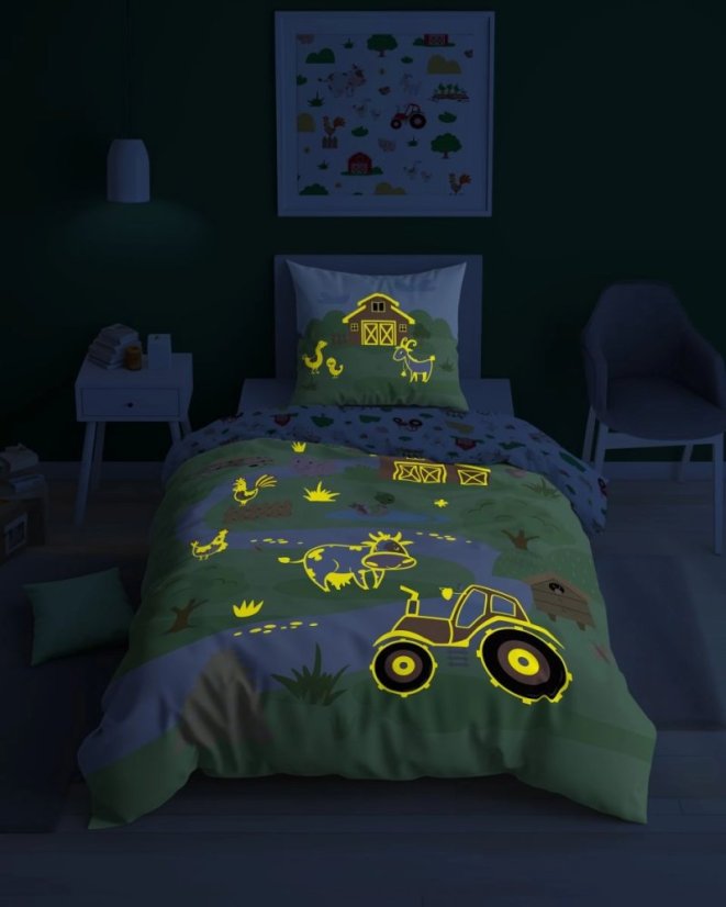 Detská bavlnená posteľná bielizeň svietiaca v tme – Zvieratká na farme