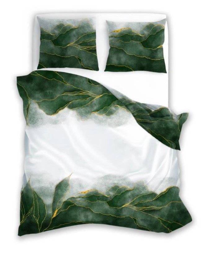 Posteľné obliečky s bavlneného saténu so zeleno-zlatým abstraktným vzorom
