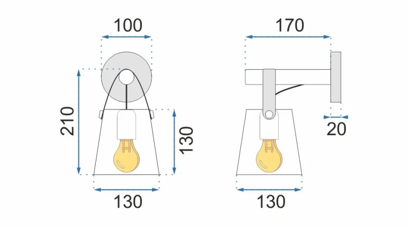 Dizajnová nástenná lampa z dreva a kovu