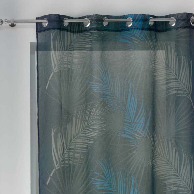 Красива тъмносиня ефирна завеса с мотив на листа 140 х 240 см
