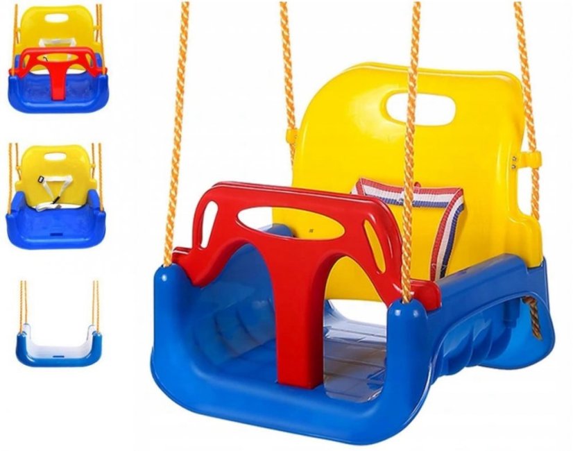 Detská plastová hojdačka so zábranou modrá