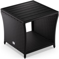Fekete polirattan kerti kisasztal CASARIA® 45 × 45 × 40 cm