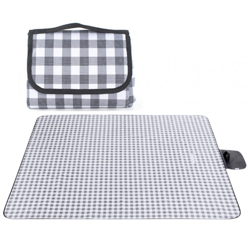 Pătură de picnic cu model în carouri gri 200 x 115 cm