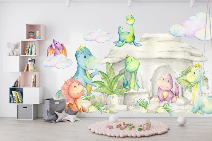 Autocolant de perete pentru copii desene animate lumea dinozaurilor - Mărimea: 60 x 120 cm