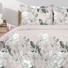 Prémium pamut ágynemű - bézs, zöld virágokkal