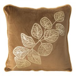 Kissenbezug aus karamellbraunem Samt mit goldenem Gingko-Motiv 45 x 45 cm