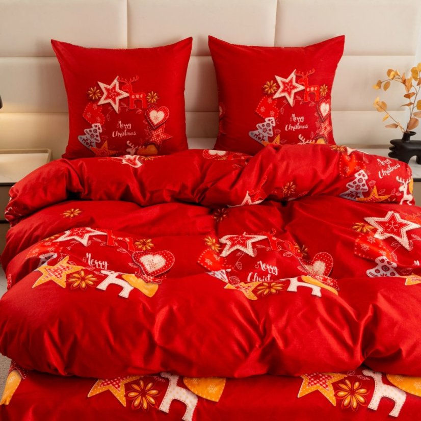 Vánoční povlečení ze syntetické bavlny – červené s nápisem Merry Christmas
