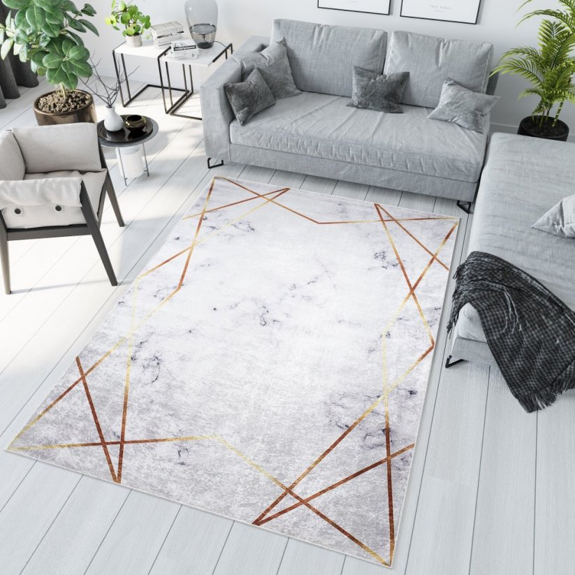 Модерен сив килим с прост златен модел - Размерът на килима: Ширина: 140 см | Дължина: 200 см