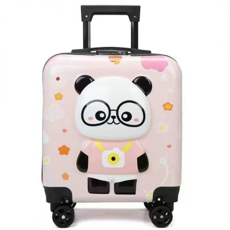 Gyermek utazótáska kerekeken, teleszkópos fogantyúval - PINK PANDA