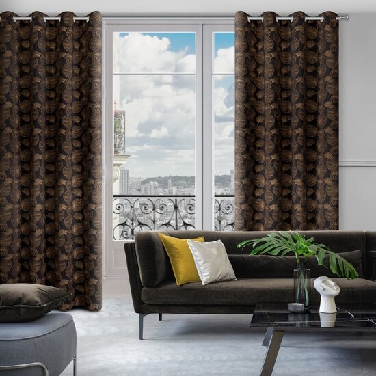 Perdea elegantă cu motive vegetale aurii pe cercuri 140 x 250 cm