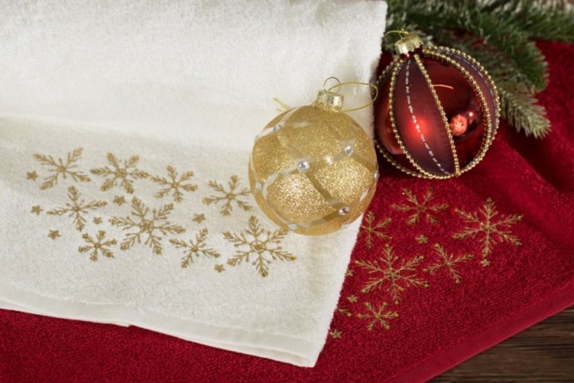 Bavlnený vianočný uterák so zlatými vločkami