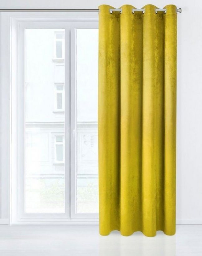 Žluté dekorační závěsy zatemňující v délce 250cm